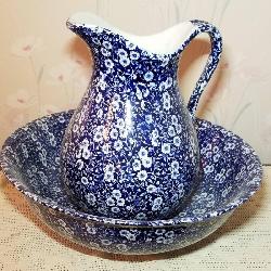 Calico Blue Floral Pitcher and Bowl Set
