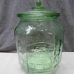Green Embossed Planter's Peanuts Glass Jar