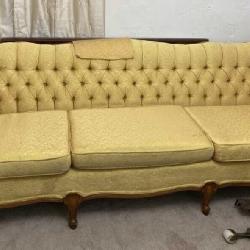 Yellow Ruffed Back Settee with Victorian Style