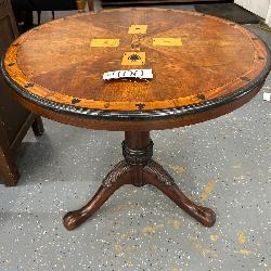 #400 Fantastic Victorian Walnut Inlay Card Table with Paw Feet Joker & Cards Inlay