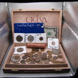 Cigar Box of Vntg. US Coins & Currency