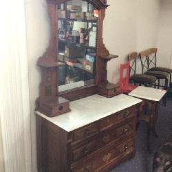 Antique dresser with marble top and mirror - vintage furniture piece for bedroom or