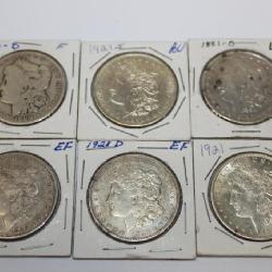 6 US Peace Silver Dollars; 1921,1922,1923,1924,