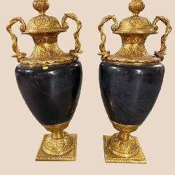 2 EXTRA LARGE MARBLE AND BRONZE URNS