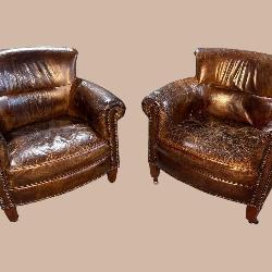 2 DISTRESSED LEATHER CLUB CHAIRS