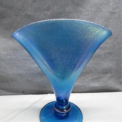 Fenton Blue Iridescent Stretch Glass Fan Vase