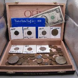 Cigar Box w/ Vintage US Coins & Currency