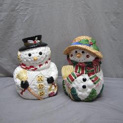 2 Holiday Snowman Cookie Jars