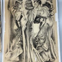 #87 Large original charcoal/Graphite / Absolut Lovely Ladies Awaiting Destiny-Original  art work by 