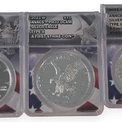 (3) 2021-W US Silver American Eagle Coins, Proofs