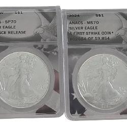 (2 US Silver Eagle $1 coins, ANACS