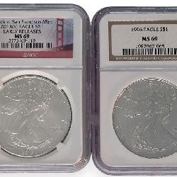 (2) US Silver American Eagle $1 Coins, NGC