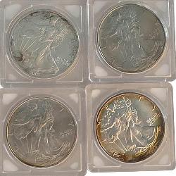 (4) Silver Eagle Dollar Coins, .999 Silver