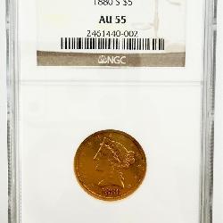 1880-S $5 Dollar Liberty Head Gold 1/2 Eagle