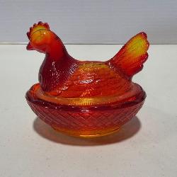 Amberina Glass Hen on Nest