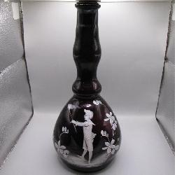 Antique Amethyst Barber Bottle w/ Enamel Decor