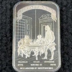 Bicentennial Writing Of The Declaration Of Independence 1 Oz. Silver Bar, Stamped Lee & Dolene-25 Years, Madison Mint