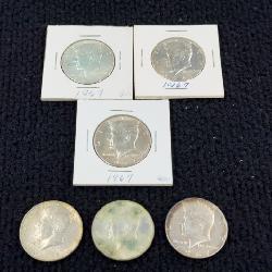 6 1967 Kennedy Half Dollar Coins, Philadelphia Mint