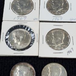 6 1967 Kennedy Half Dollar Coins, Philadelphia Mint
