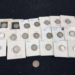 21 1913-1916 Barber Silver Dimes, Philadelphia, Denver & San Francisco Mint