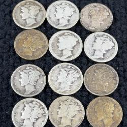 12 1917-1929 Mercury Silver Dimes, Philadelphia & Denver Mint