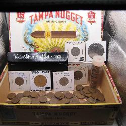 Cigar Box of Vntg US Coins & Currency