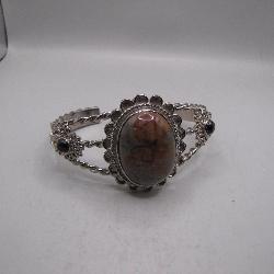 Sterling Silver Stone Bangle Bracelet