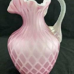 Diamond Quilted Hand Blown Satin Glass Pitcher