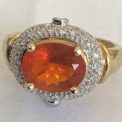 10KT YELLOW GOLD MEXICAN OPAL & DIAMOND RING