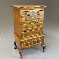 Early Miniature Highboy Chest on Stand Burl Walnut