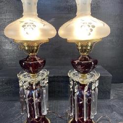 PR OF RUBY CUT TO CLEAR PRISM LAMPS WITH SHADES
