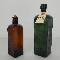 Pair Of Square Colored Glass Bottles