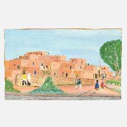 Original Juan Mirabal 1949 Taos Pueblo Painting New Mexico