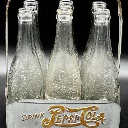 Vintage Metal Pepsi Carrier & Bottles