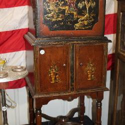 #835 Oriental drinks cabinet on stand with hand panted scene