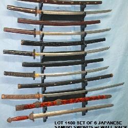 Set of 6 Japanese Samuri Swords w/ Wall Rack