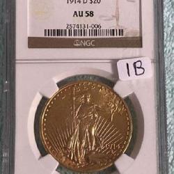 1914-D Gold $20 NGC AU58
