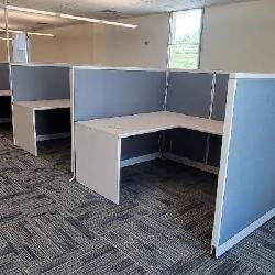 Double-Sided Blue Gray Steelcase 8-Unit Cubicle Workstations