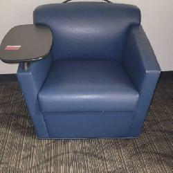 Blue Leather Chair W/ Right Side Small Laminate Swivel Table