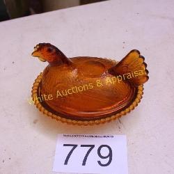 Vintage Indiana Glass Marigold Hen on Nest