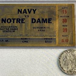 1930 Navy vs. Notre Dame Football Ticket Stub (New Notre Dame Stadium Dedication Game)