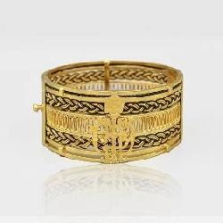 Fine Ethiopian 22K Solid Yellow Gold Hinged Cuff Bracelet