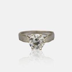 Fine Vintage Diamond Solitaire 14K White Gold Engagement Ring