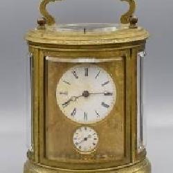 Large Antique French Oval Carriage Alarm Clock w/Travel Case