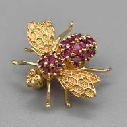 14k Gold Ruby Figural Bumble Bee Brooch