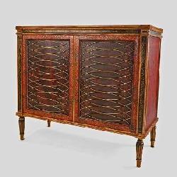 Louis XVI Style Leather Wrapped 2 Door Cabinet Stand