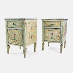 20th Century Italian Venetian Hand Painted One Drawer Over Door Side End Tables