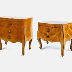 Two Small 1950s Bombe Commodes Made in Italy - 1 Marquetry & 1 Burl Wood