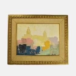 Oil on Board Abstract Cityscape Signed by Artist