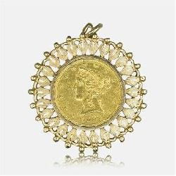 Estate Bezel Set 1886-S Five Dollar Gold Coin in 14k Yellow Gold Mount